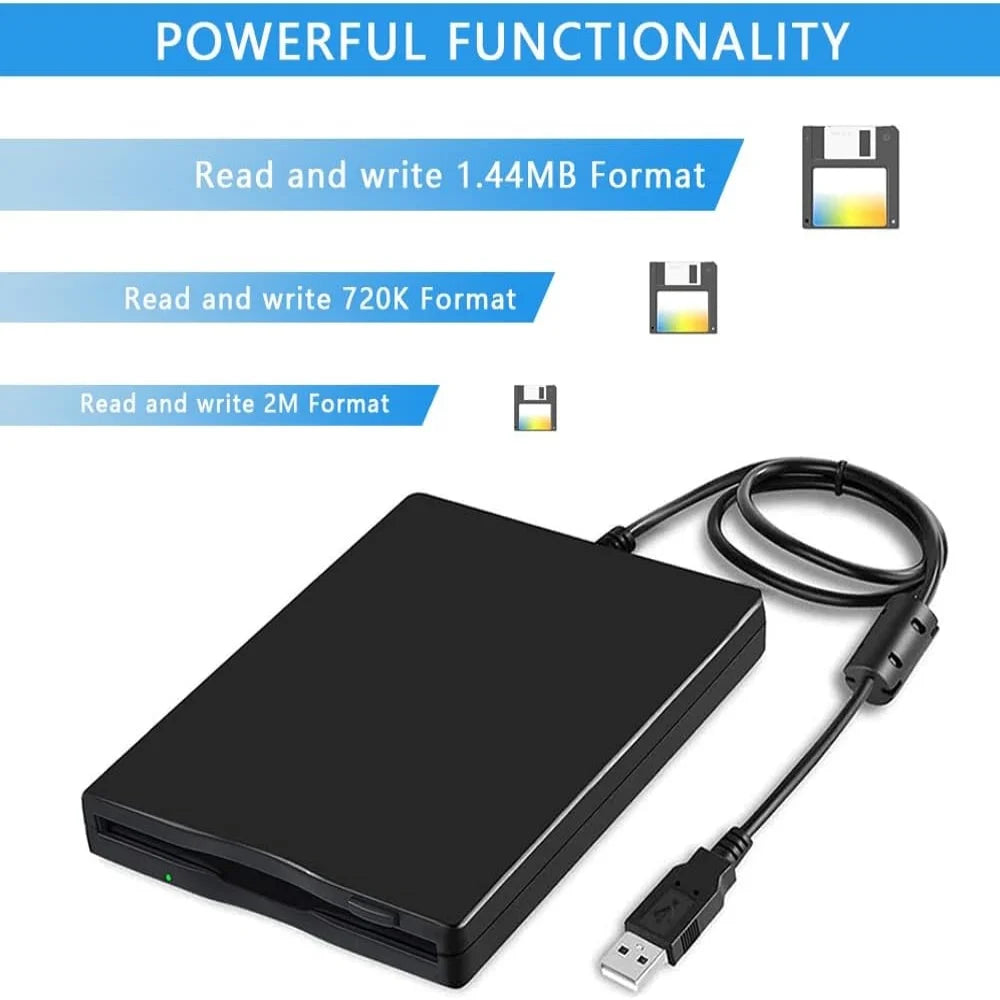 USB Floppy Drives，Portable 3.5" External 1.44 MB FDD Floppy Disk Reader for Windows XP/7/8/10/11 PC Laptop Desktop