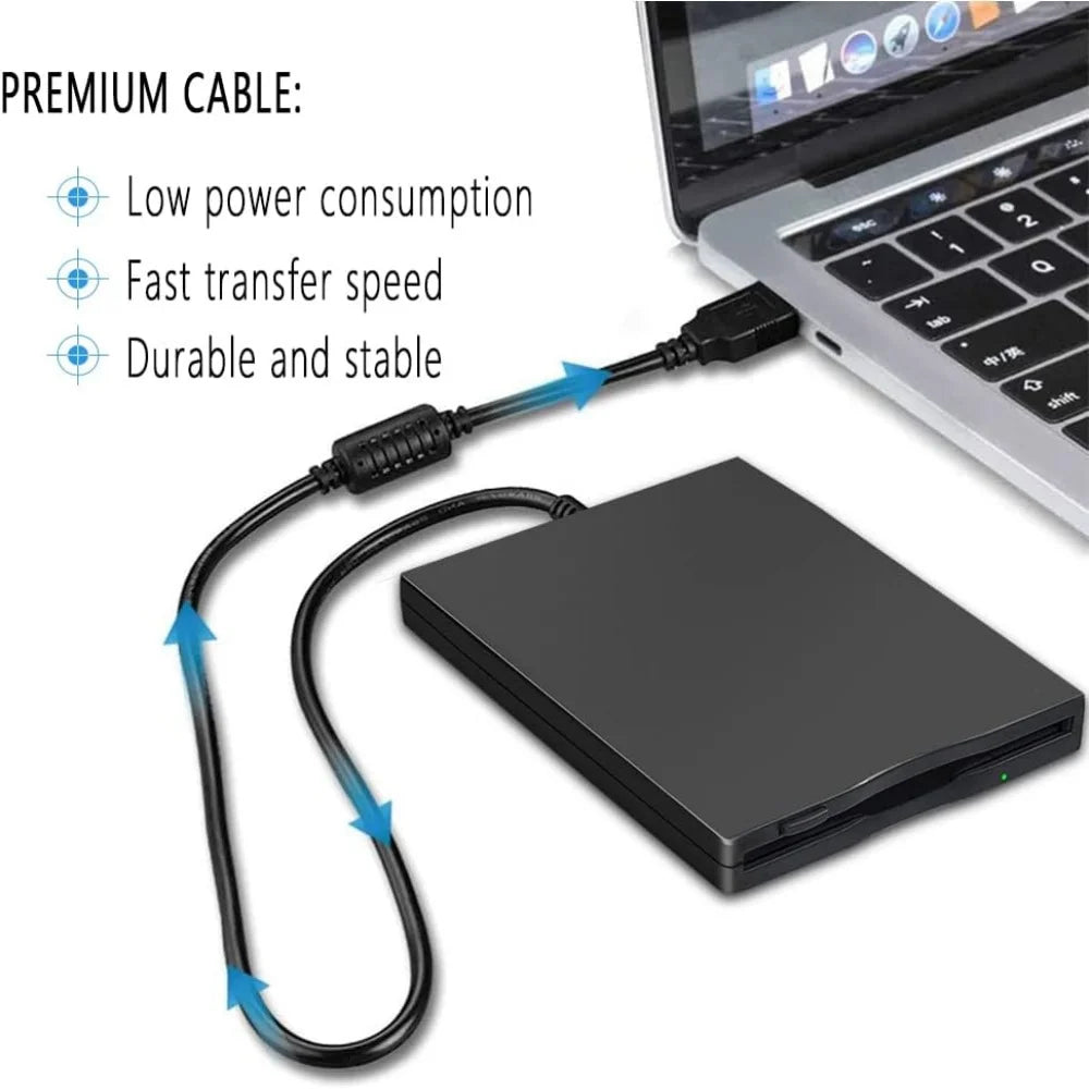 USB Floppy Drives，Portable 3.5" External 1.44 MB FDD Floppy Disk Reader for Windows XP/7/8/10/11 PC Laptop Desktop