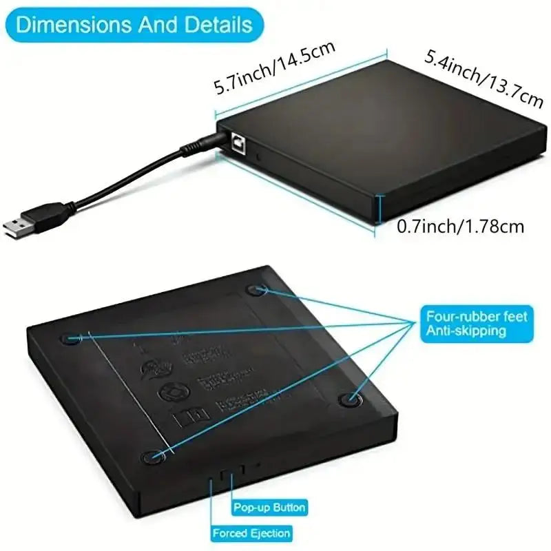 USB 3.0 External CD DVD Drive For Laptop PC MacBook Computer Protectable External Disk Drive For Data Reading Writing Storage